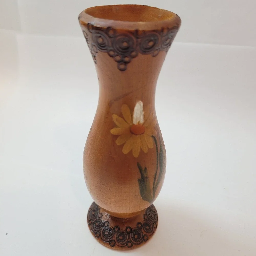 Murecoop Arad Bud‎ Vase Unisex Vintage 1974 Romanian Hand Painted Wood Floral